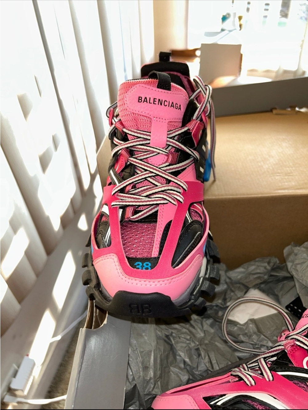 Balenciaga Pink and Black Track-Style Sneaker
